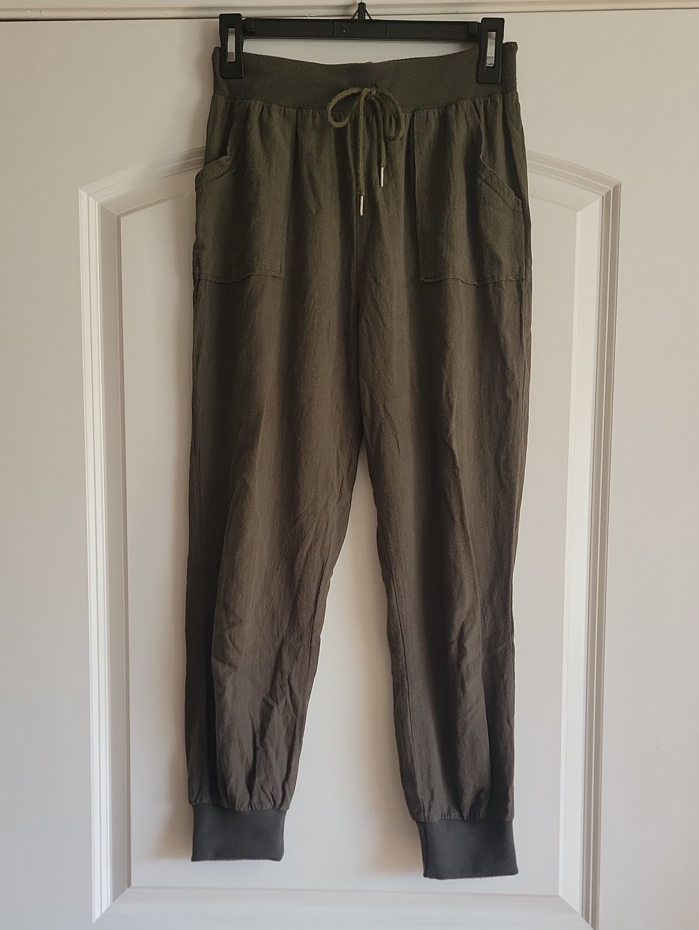 Army Green Linen Blend Drawstring Jogger Pants Small S